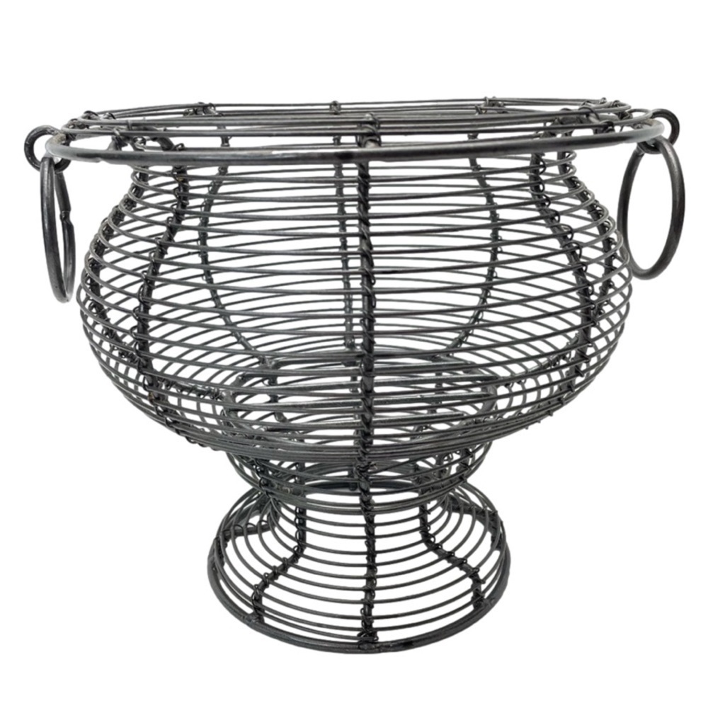 French Wire Pedestal Large Bowl Basket Farmhouse Decor